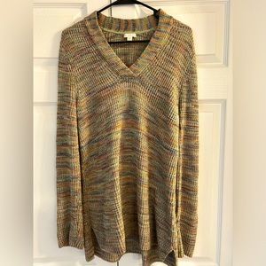 J. Crew Women’s Green Multicolor V-Neck Knit Sweater Sz. S Tall